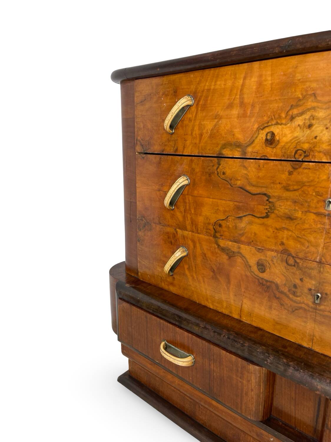 Commode italienne Art déco en ronce de noyer, années 1920