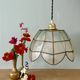 Suspension antique lampshade in blue mother-of-pearl and brass
