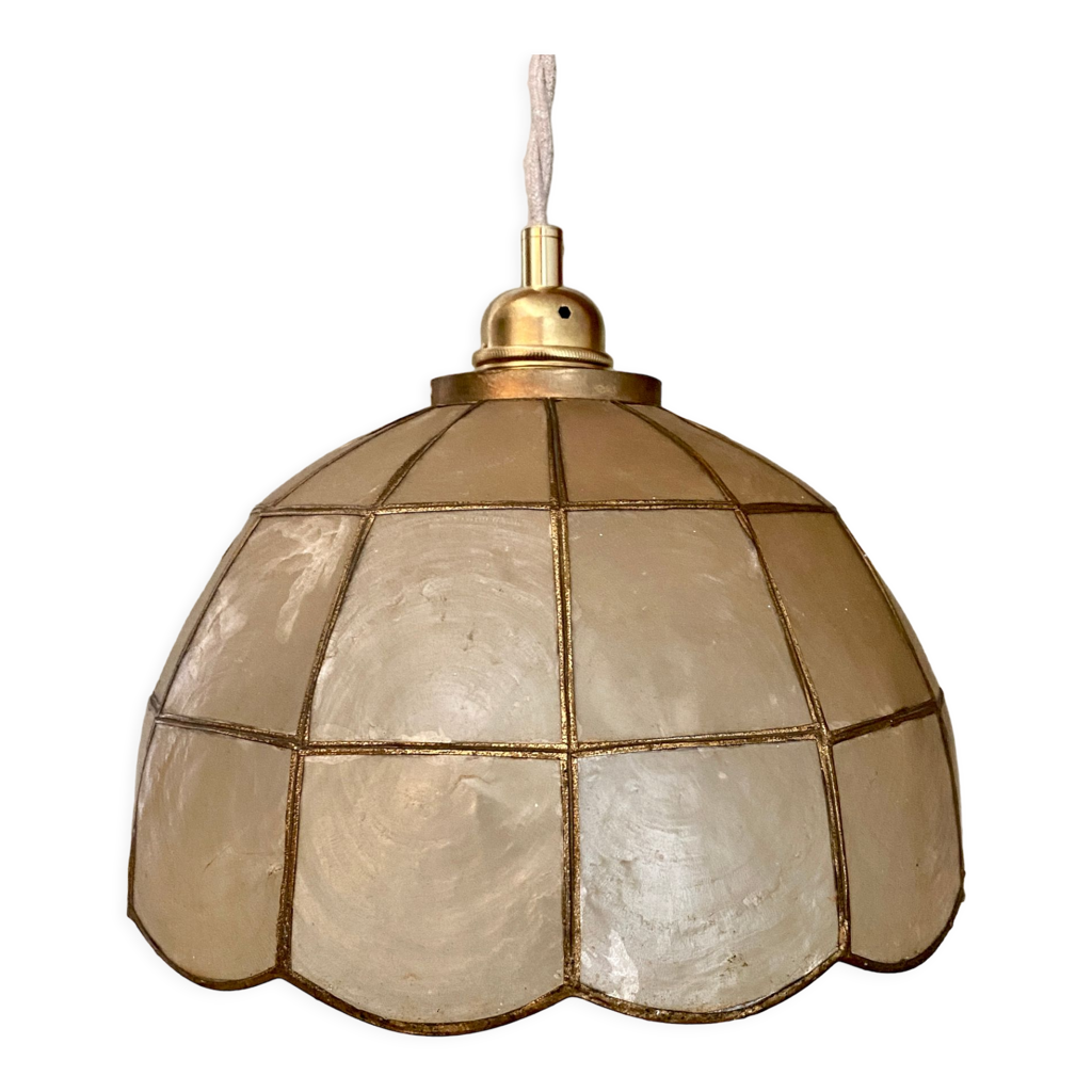 Lot De 6 Suspensions Luminaires En Nacre Et Laiton - Éclairage D'ambiance Vintage - Occasion