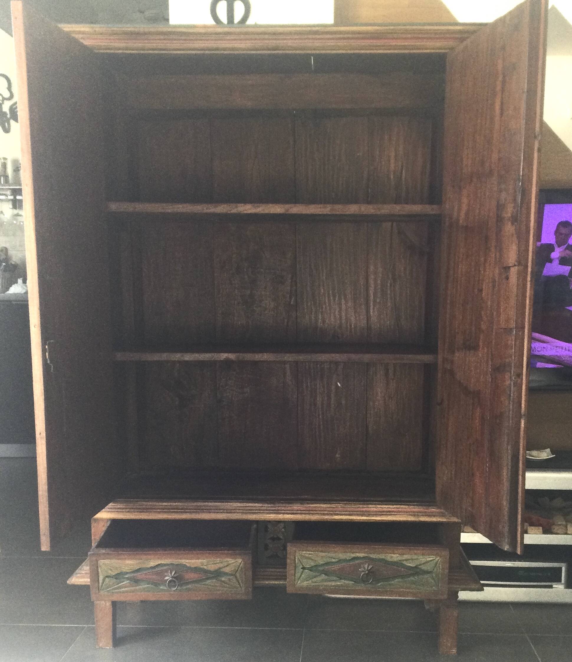 Solid teak wardrobe in Indonesian style, 1900s.