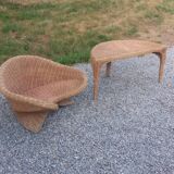 Rattan armchair and rattan coffee table from the 70s