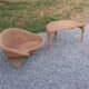 Fauteuil rotin et table basse rotin design des années 70