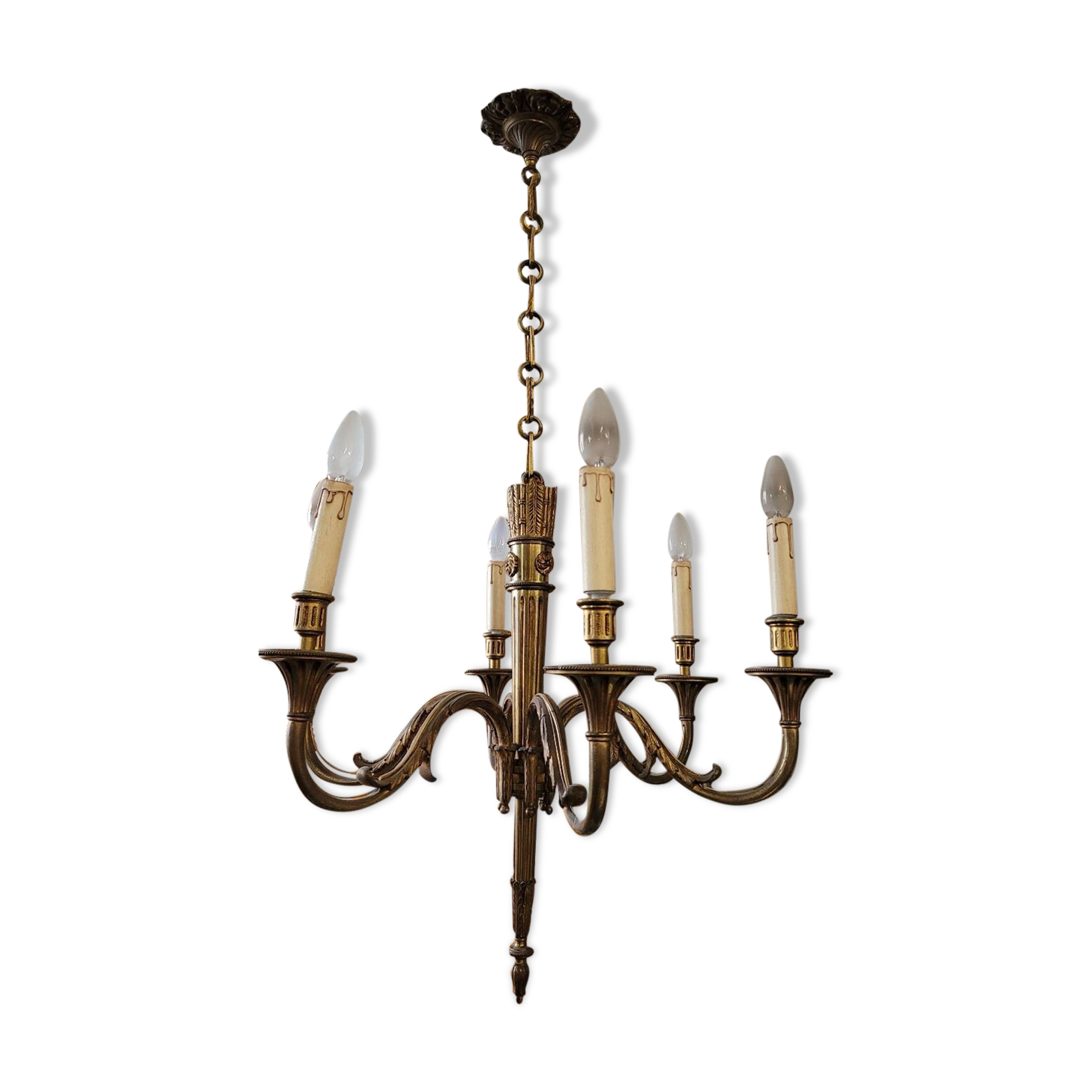 Louis xvi style gilt bronze chandelier - 6 lights