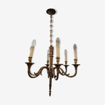 Louis xvi style gilt bronze chandelier - 6 lights