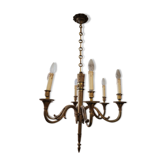 Louis xvi style gilt bronze chandelier - 6 lights