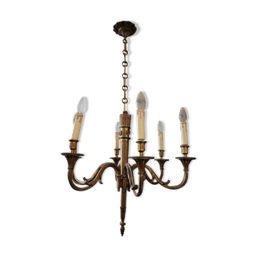 Louis xvi style gilt bronze chandelier - 6 lights