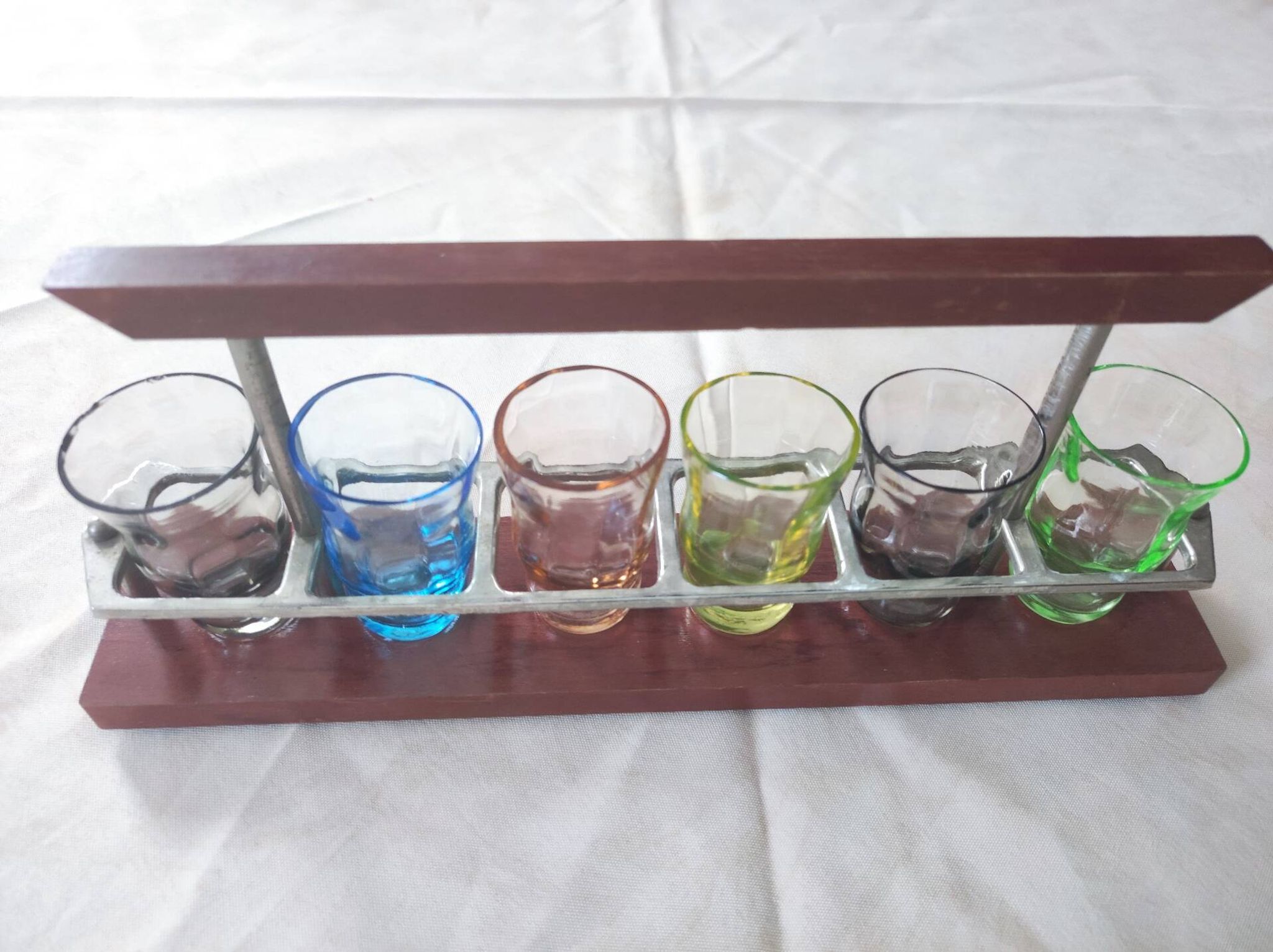Serviteur de verres colorés à liqueur Art déco