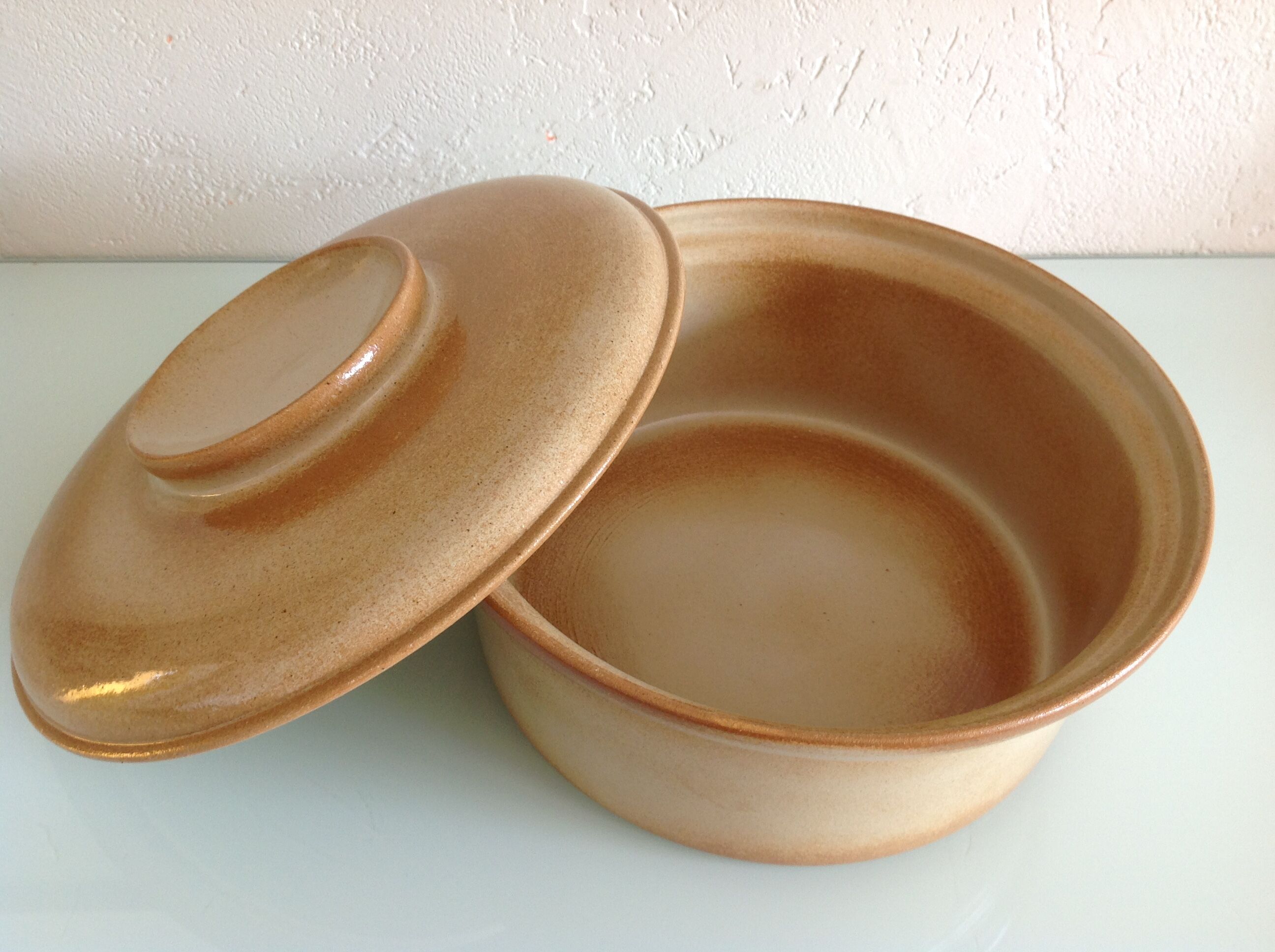 Beige stoneware vegetable dish by Grès de France 1970