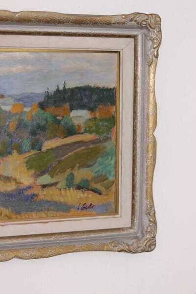 Original mid-century Swedish oil on panel – “Landscape with House” – vintage & framed – 42 × 52 cm (16.5" × 20.5")