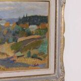 Original mid-century Swedish oil on panel – “Landscape with House” – vintage & framed – 42 × 52 cm (16.5" × 20.5")