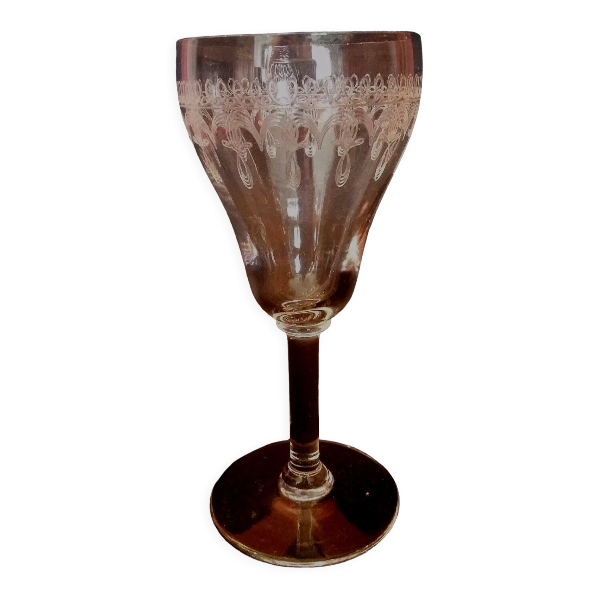 Port glass or crystal aperitif engraved nineteenth