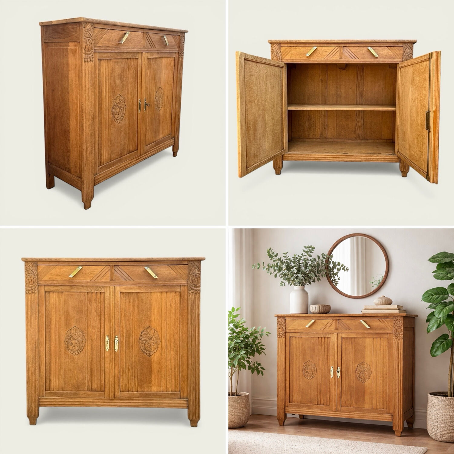 Art Deco buffet in raw and solid oak, 1935.