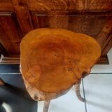 Set of 3 brutalist bar stools in raw wood