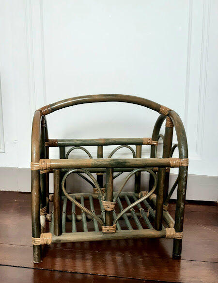 Indonesian magazine holders made of bamboo and vintage green rattan