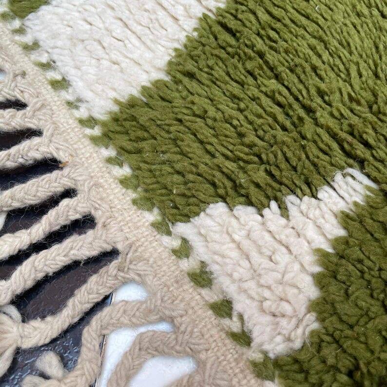 Handmade pure wool traditional green rug 140 x 260 cm