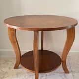 Vintage round oak coffee table with 2 trays