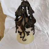 Daum Art Nouveau style lamp in wrought iron, unsigned