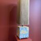 Base stuck blue beige marble-plaster, fringed lampshade Houles, 21st century.