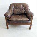 Ensemble brutaliste de canapé et chaise longue en cuir par Hain & Thome 1970
