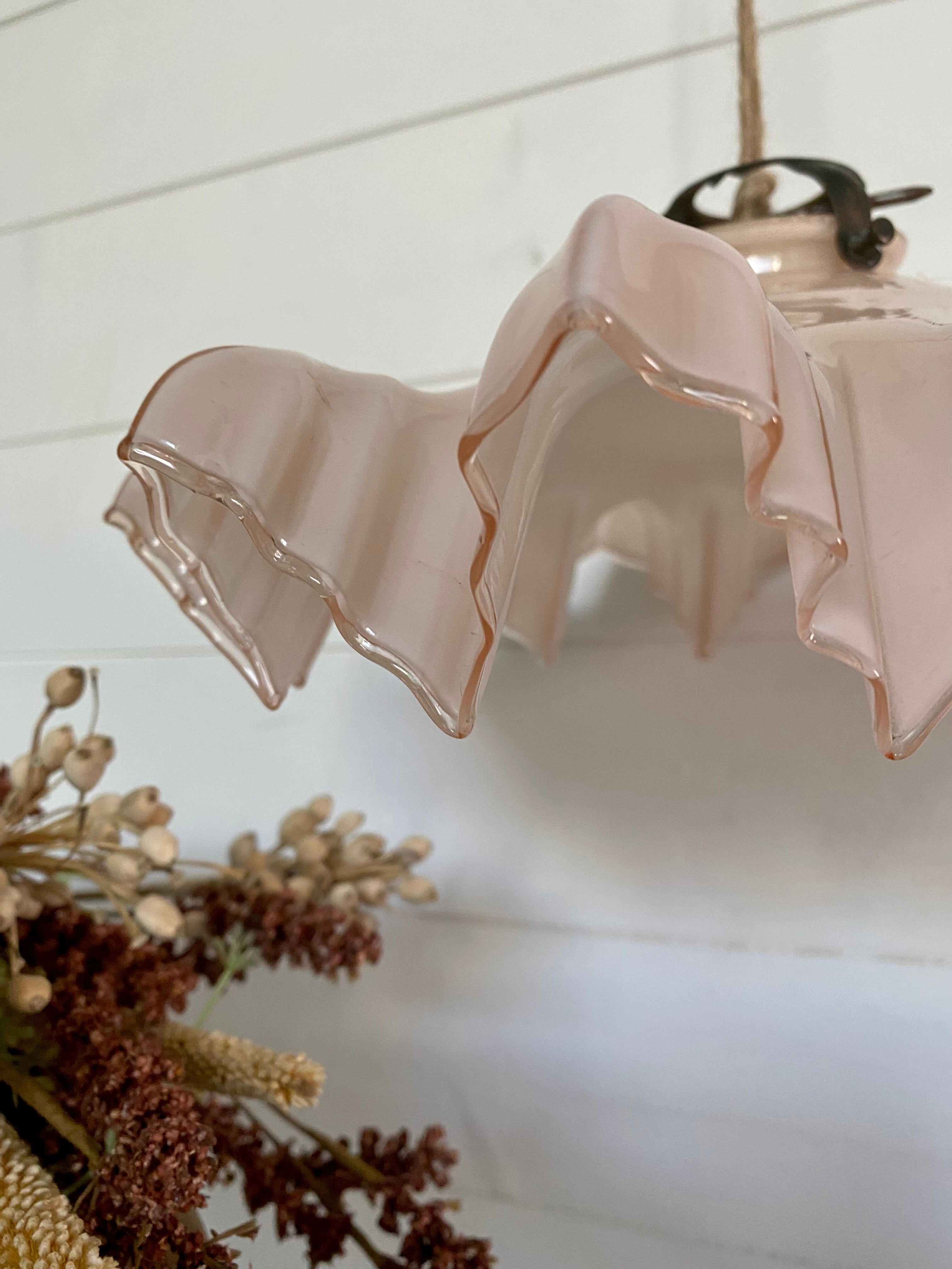Old pink glass pendant lamp