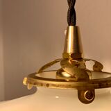 Pair of serrated opaline bistro pendant lamps