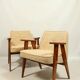 Vintage armchair oak wood yellow melange 1962 design by Chierowski renovated