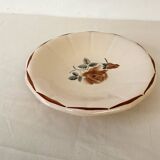 Vintage shallow dish Digoin Sarreguemines with a burgundy rose design.