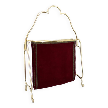 Porte-revues en laiton et tissu des années 1950, Italie