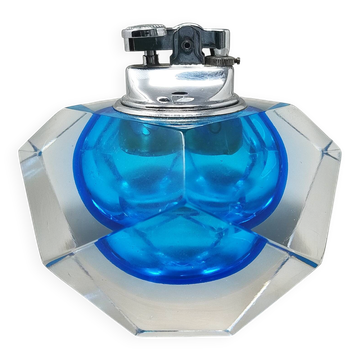 1960s Stunning Table Blue Lighter in Murano Sommerso Glass By Flavio Poli f