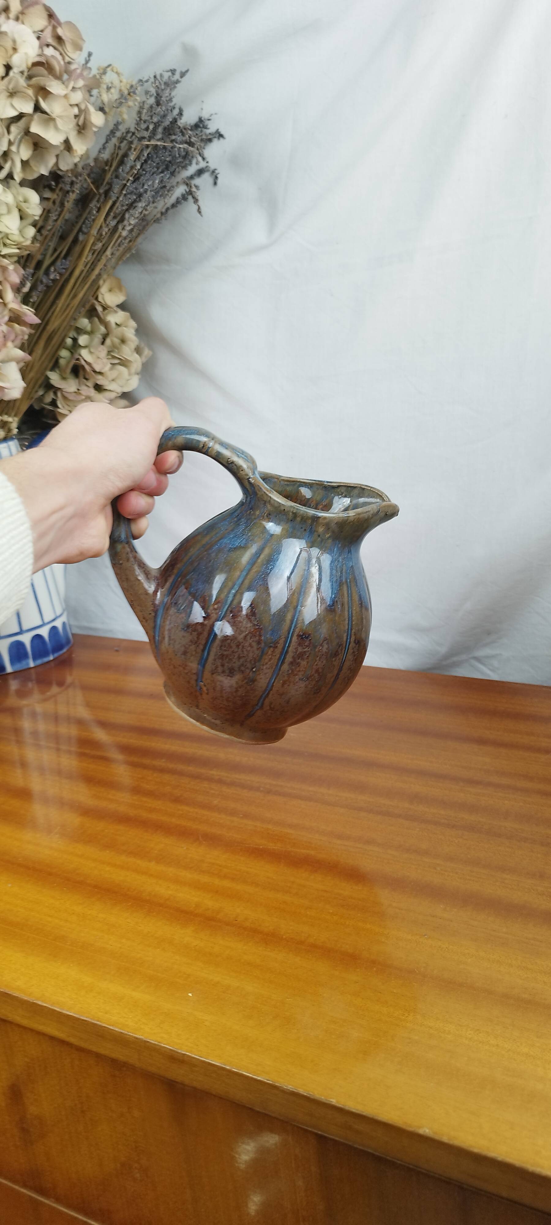 Stoneware Pitcher or Carafe in the Shape of a Pumpkin, Art Deco Period 1930s