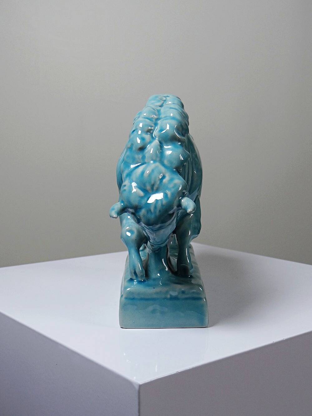 Bison Zsolnay in turquoise glazed earthenware, Hungary, 1940s-50s.