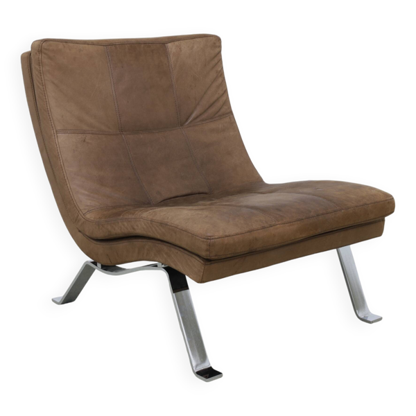 Fauteuil lounge danois en cuir et chrome
