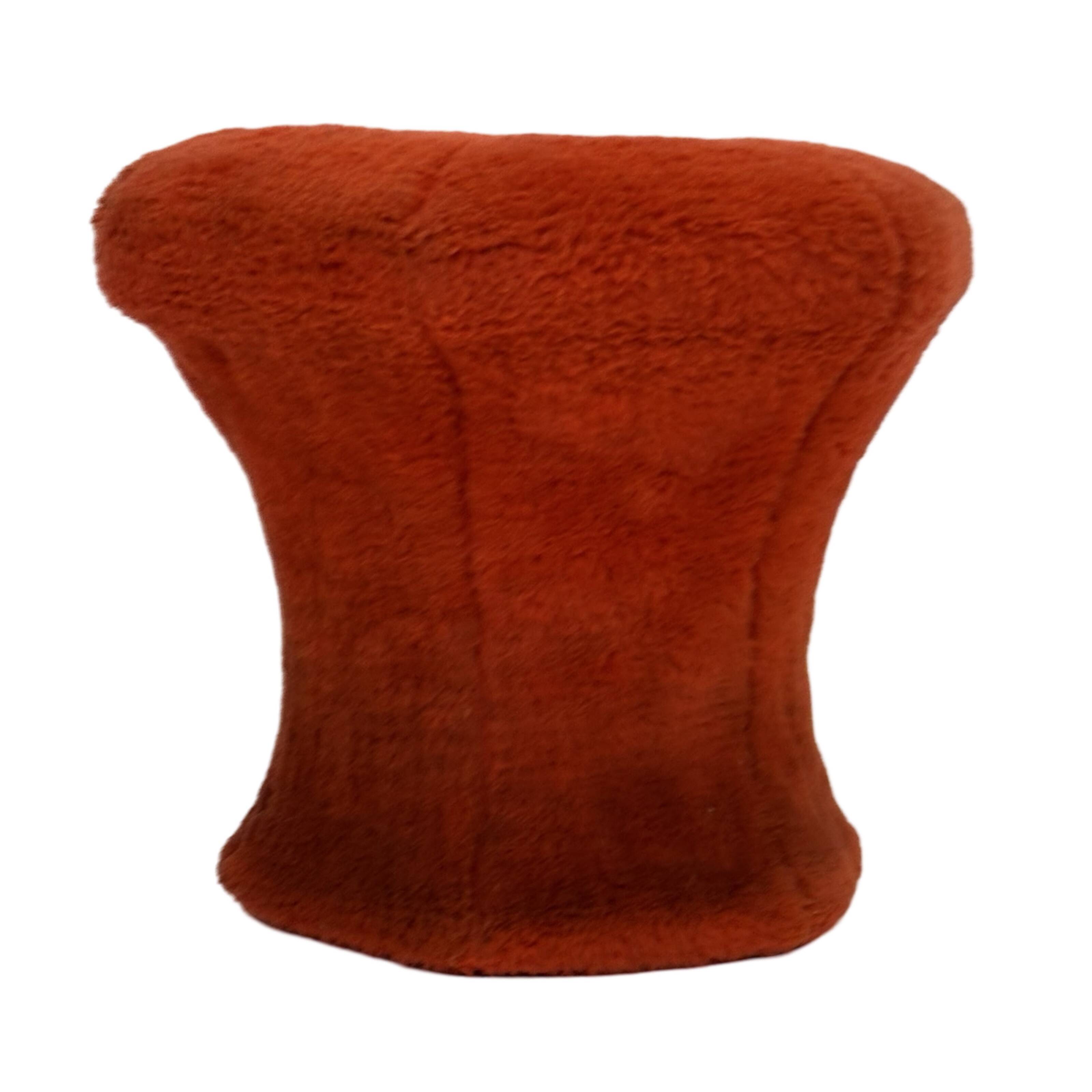 Pouf repose-pieds rond recouvert de peluche en forme de champignon vintage des années 60 et 70