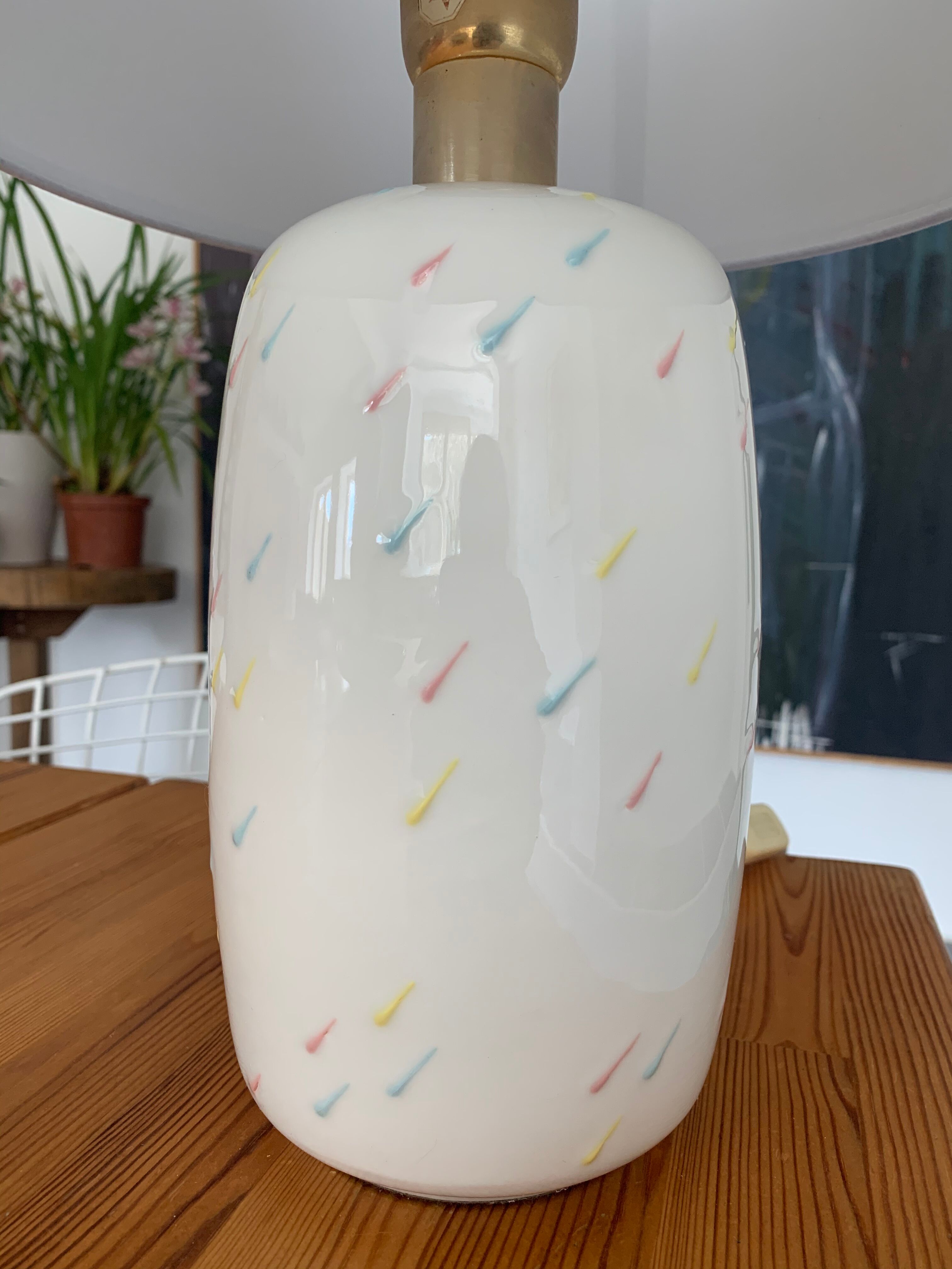 Vintage opalin glass lamp Italian 80s