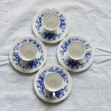 4 tasses anciennes en faïence Sarreguemines bleue et blanche - Soucoupes as