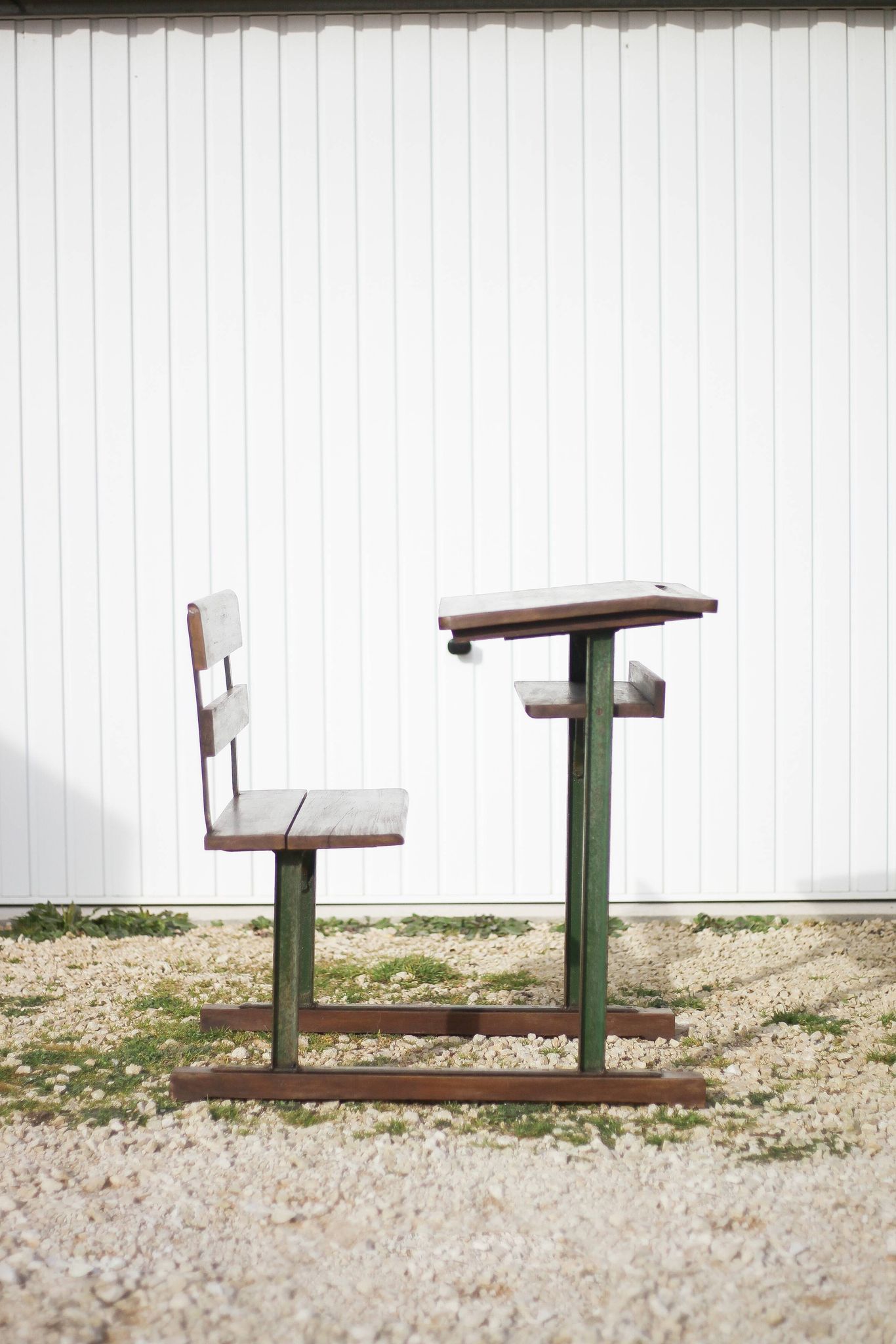 Vintage desk, wooden and metal children's desk, school desk
