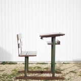 Vintage desk, wooden and metal children's desk, school desk