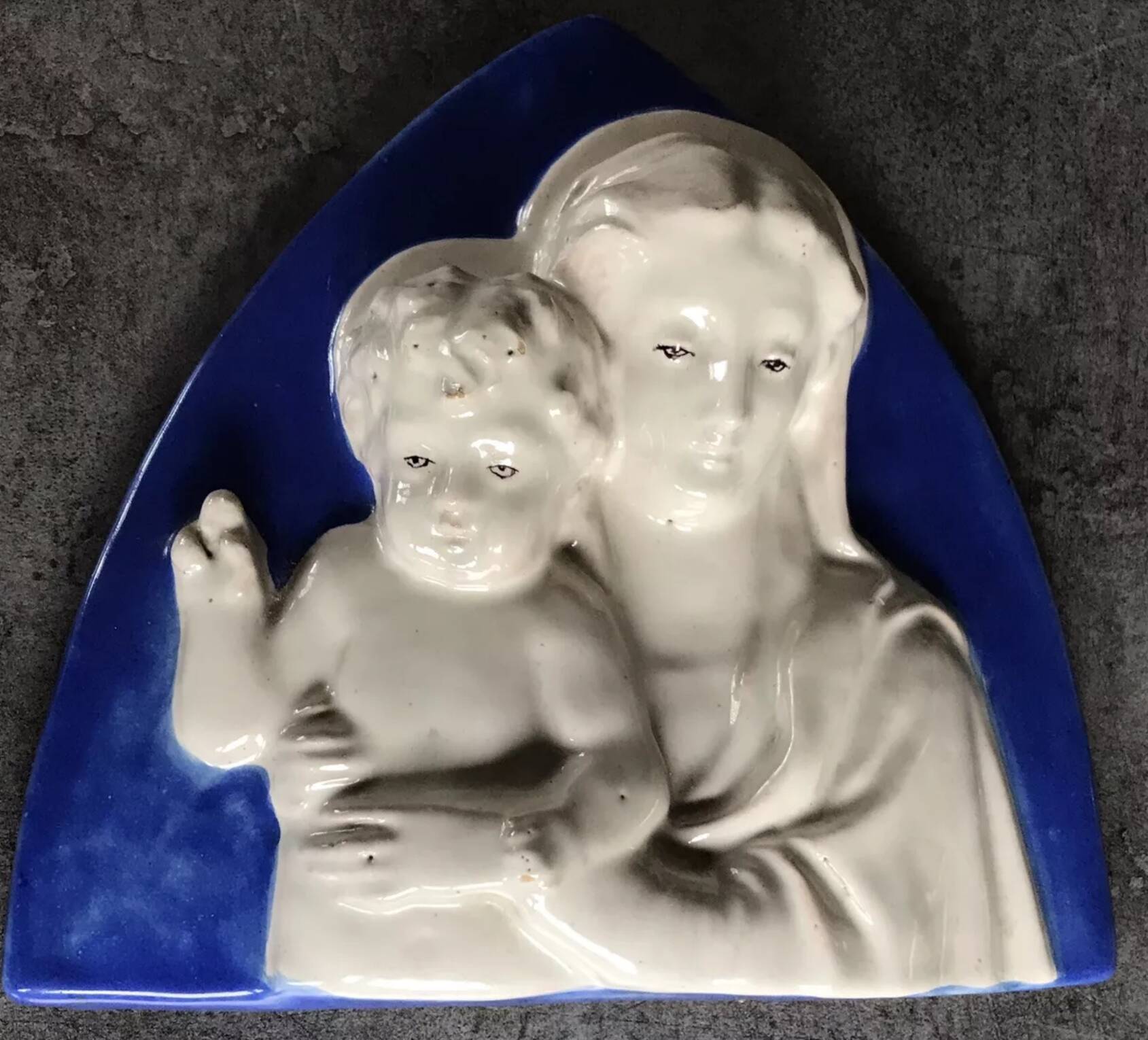 Religious bas-relief wall sculpture of the Virgin and Child signed Cantagalli