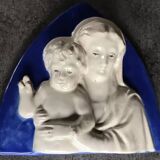 Religious bas-relief wall sculpture of the Virgin and Child signed Cantagalli