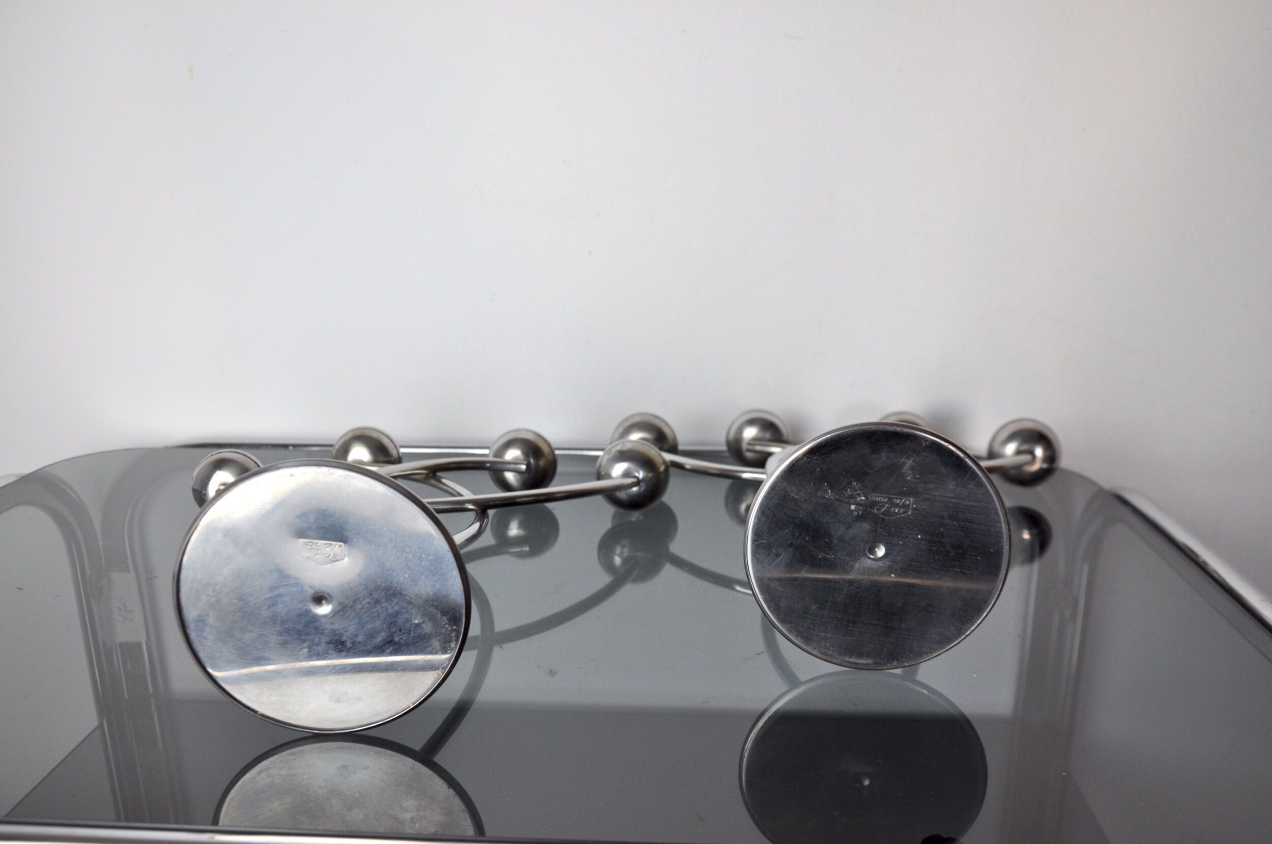 Pair of art deco candle holder in stainless steel 4 flammes, spain, 1970