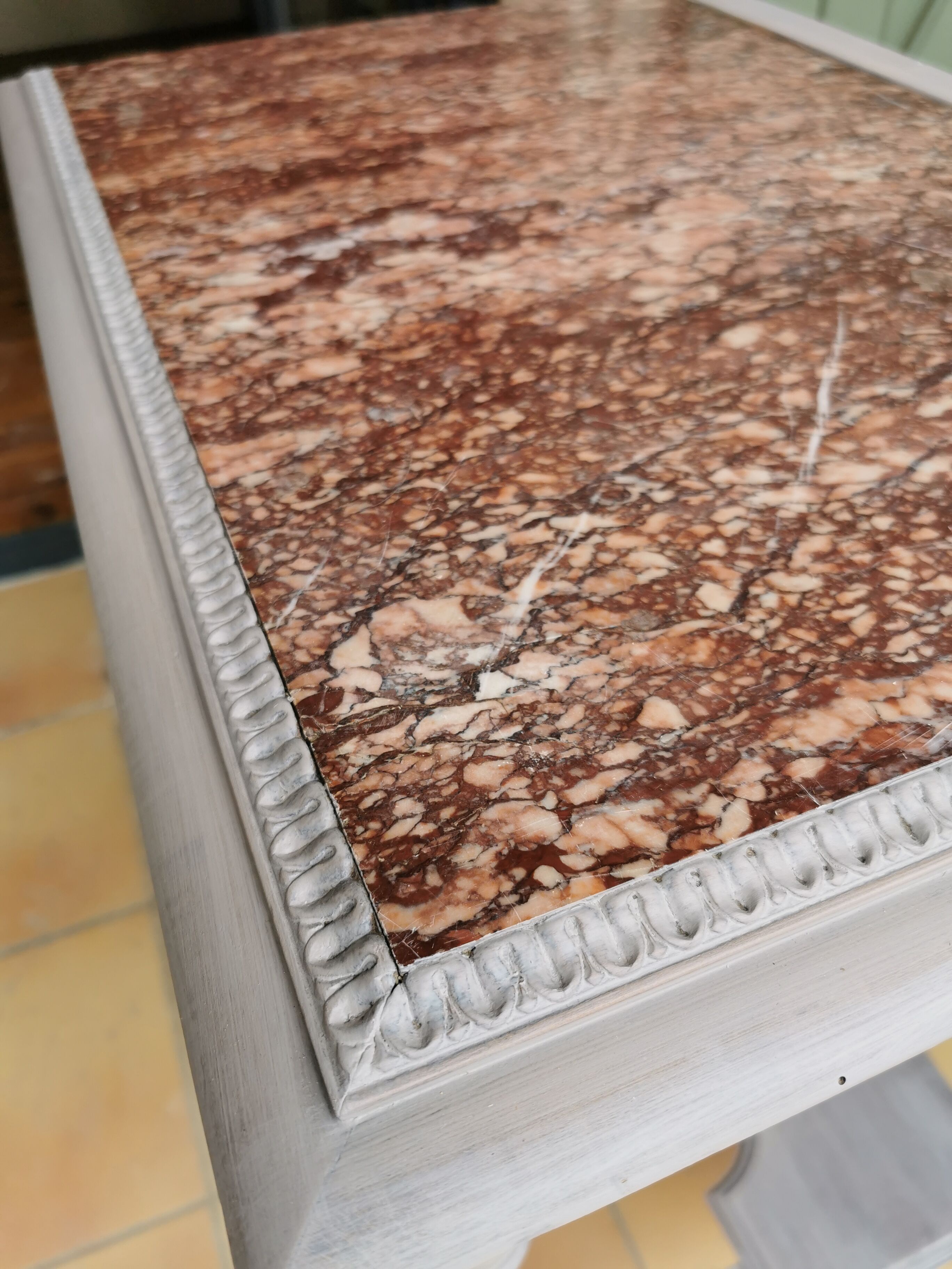 Restored old side table with marble