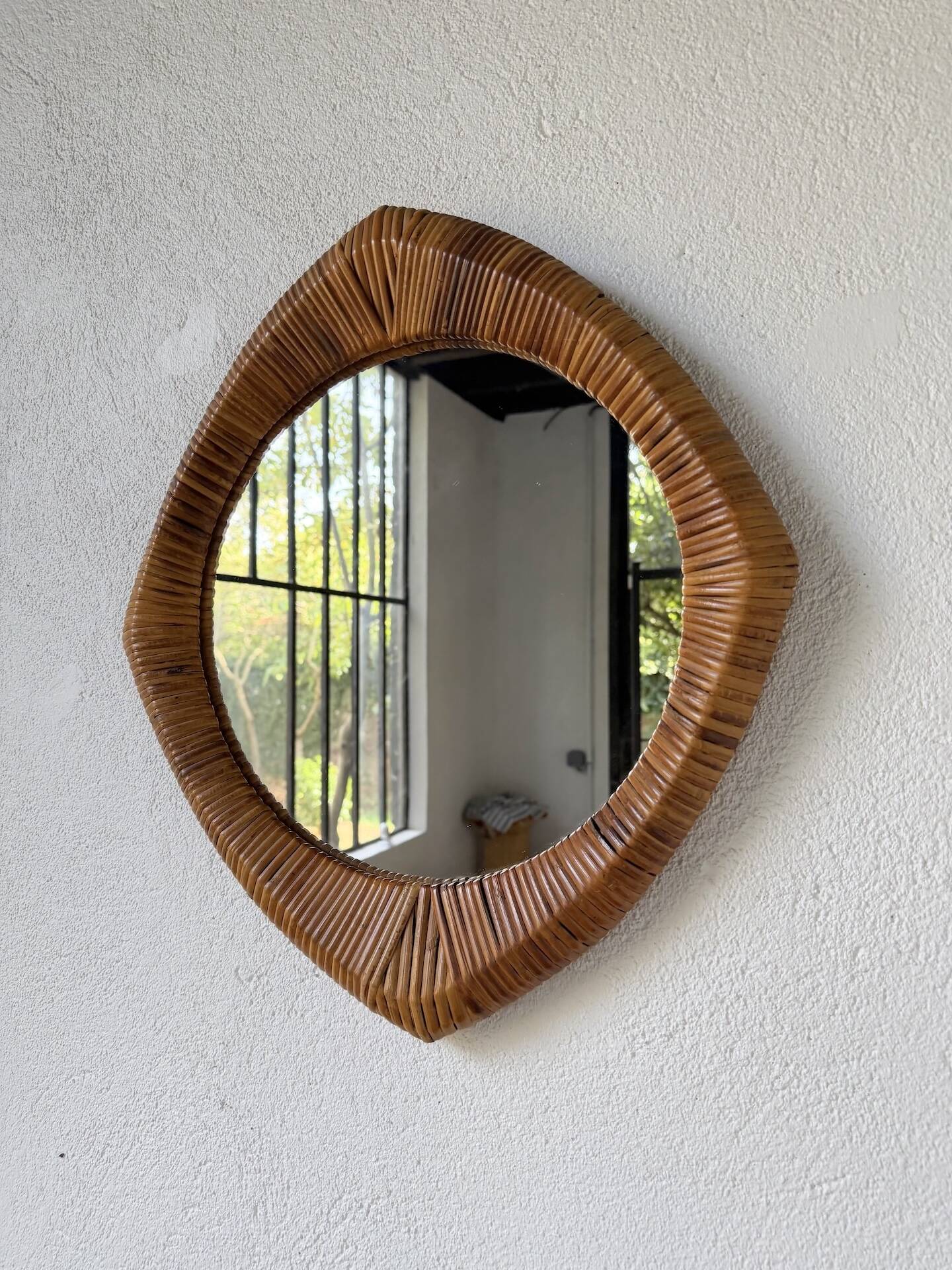 Woven wicker mirror French Riviera 1960