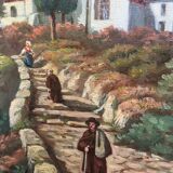 Painting Animated Mediterranean landscape at the monastery 1879 signed F.D.