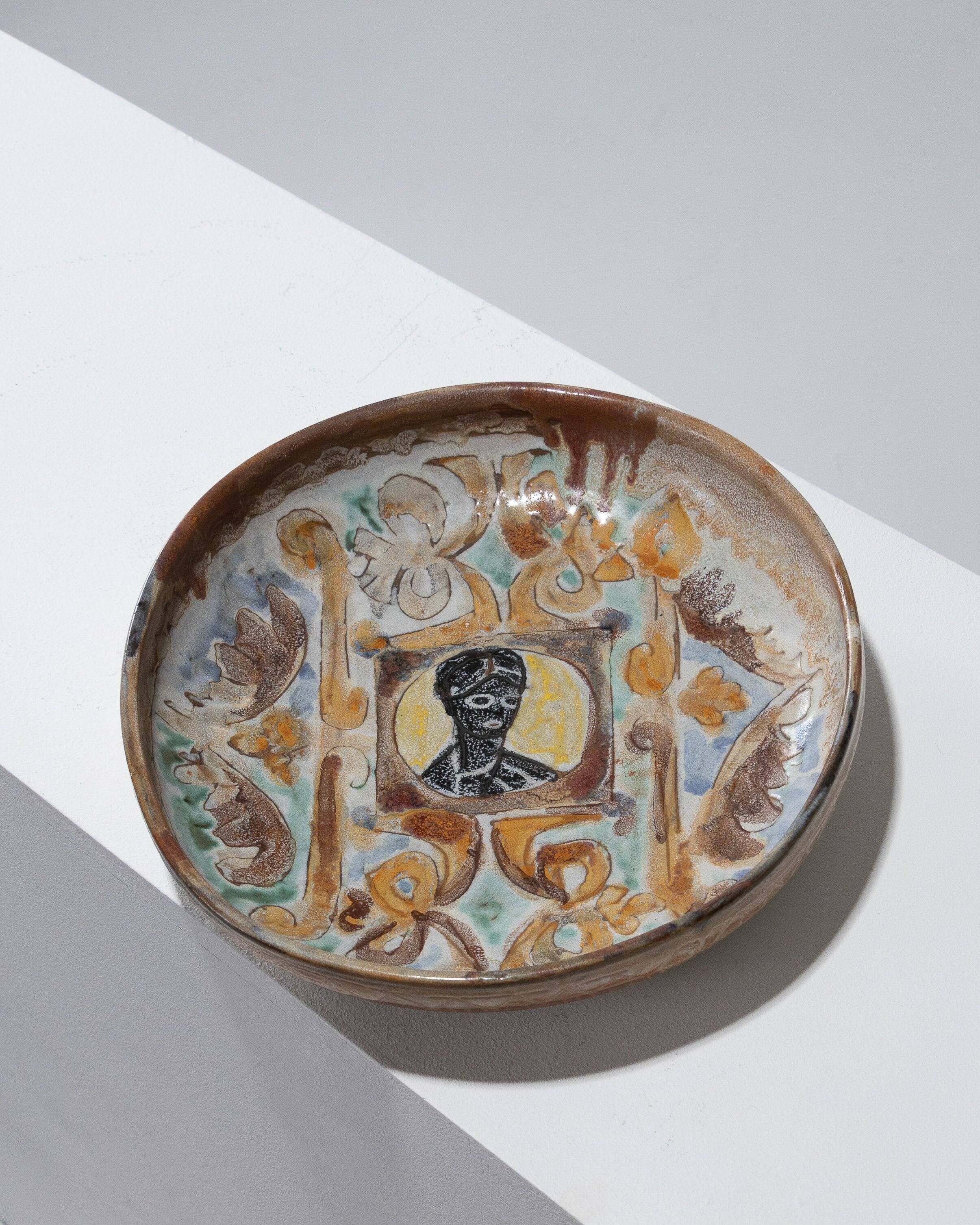 Circular decorated dish in Vallauris ceramic, 1950s