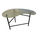 Asymmetrical tripod coffee table in granite glass, vintage bean shape, an50s