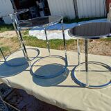 3 Vintage Nesting Tables Chrome and Smoked Glass