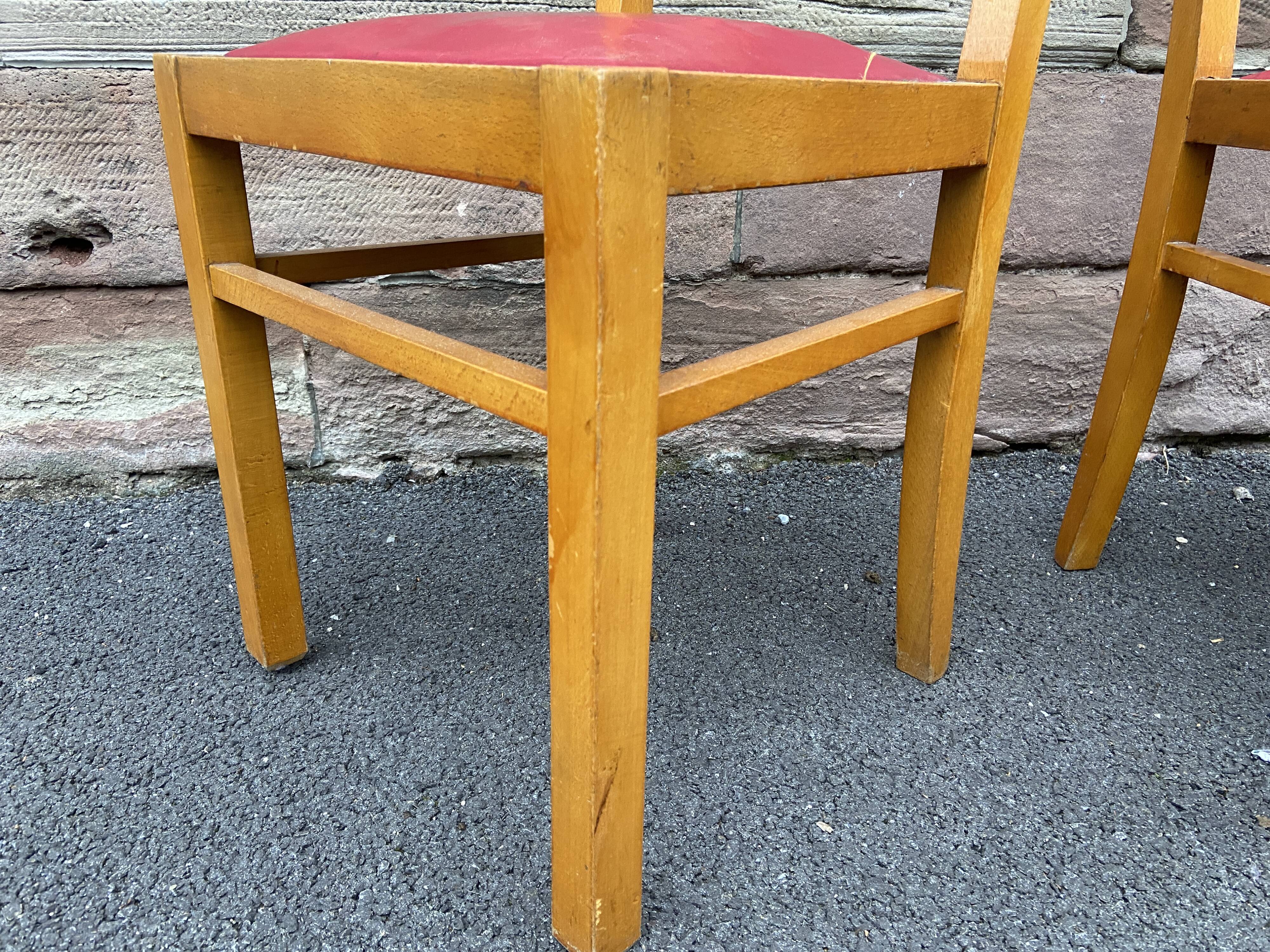 Lot of 4 vintage art deco chairs 1950 mid-century furniture damaged by rené gabriel