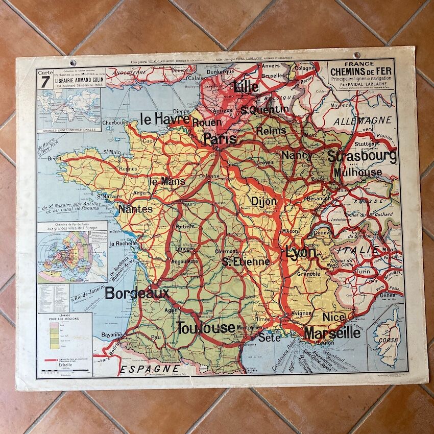 Old school map No.7/7bis France / Vidal-Lablache Railways - Armand Colin