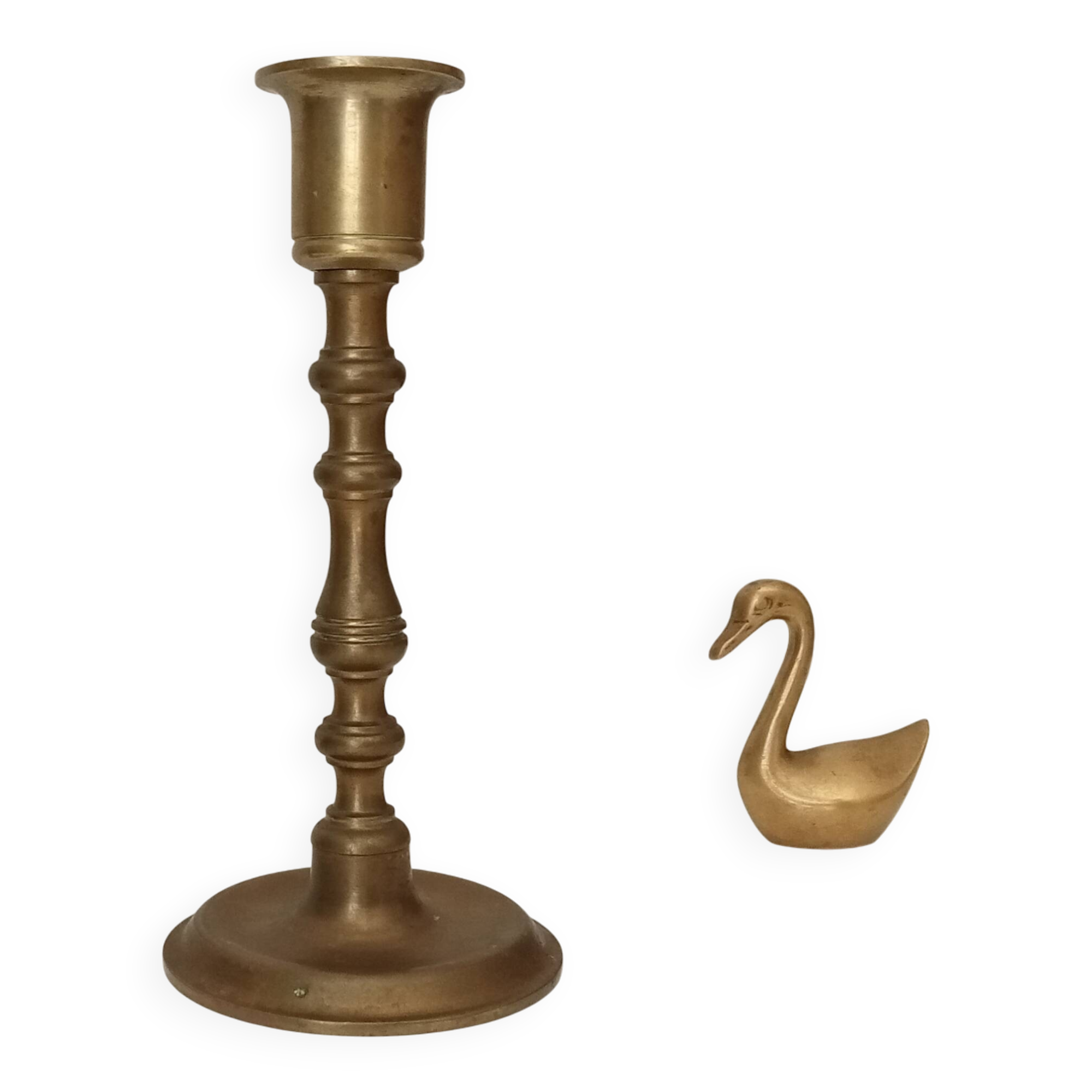 Antique candle holder in solid brass, gilded bis