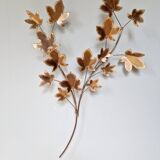 Large Brutalist brass wall light with maple branch, 1970s